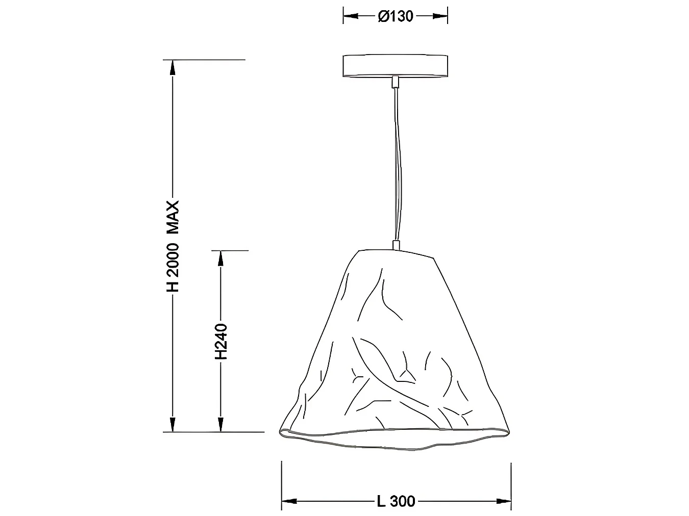 Candeeiro de Suspensão Crumple em Cerâmica e Metal Branco, Casquilho E27, Design Elegante e Moderno, Ideal para a Iluminação de Interiores