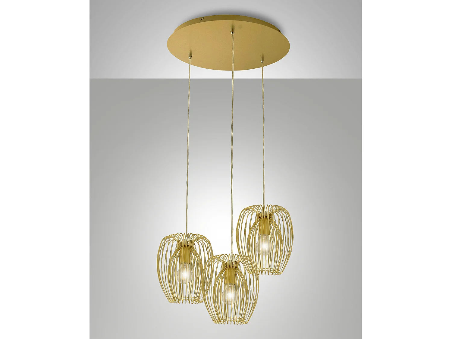 Camp Sospensione Oro Opaco 3 Luci Regolabile Stile Metallo Collezione CAMP