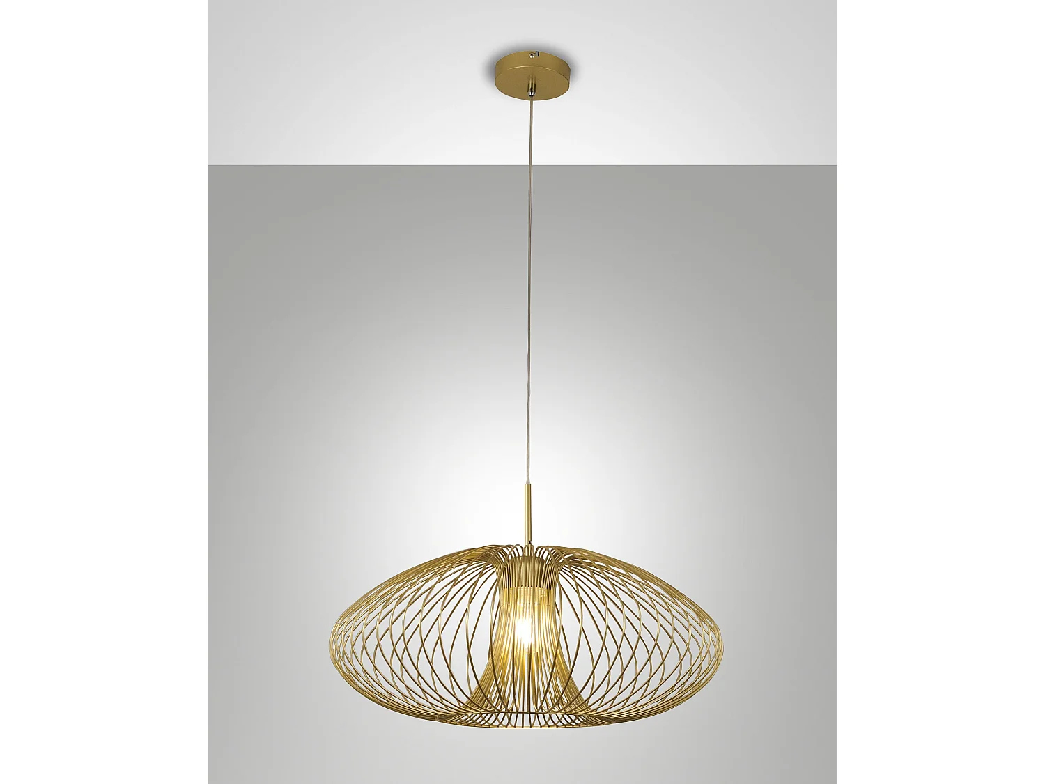 Suspension Fassa Ø60 Cm En Métal Doré Mat, Douille E27 40 W, Design Élégant, Classe D'Isolation 1, Ip20 - Éclairage Intérieur