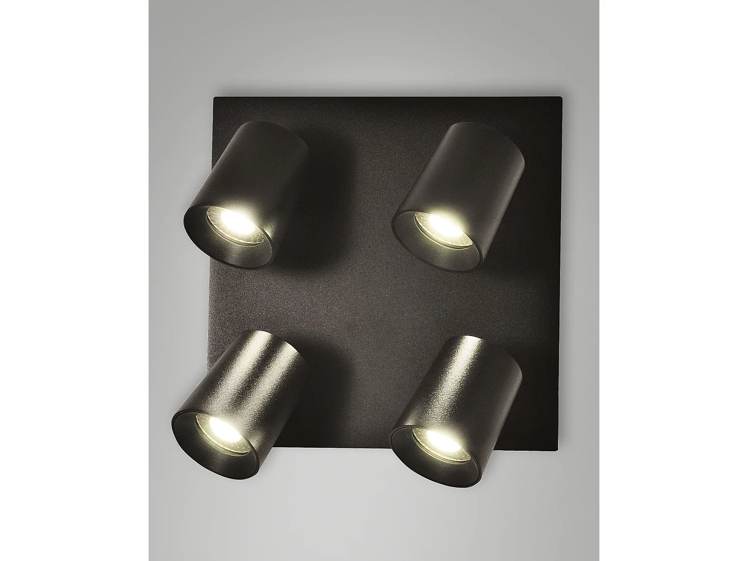 Foco de techo Modo de 4 luces en aluminio fundido a presión, color negro, casquillo GU10, diseño moderno y elegante para iluminación interior.