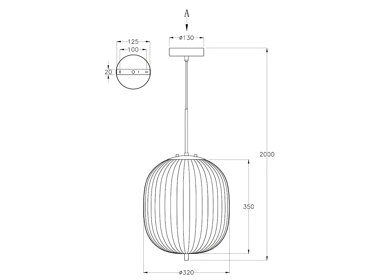 Domizia hanglamp van metaal en zwart geblazen glas, Ø320 mm, E27 fitting, elegant ontwerp voor binnengebruik, IP20 klasse 1.