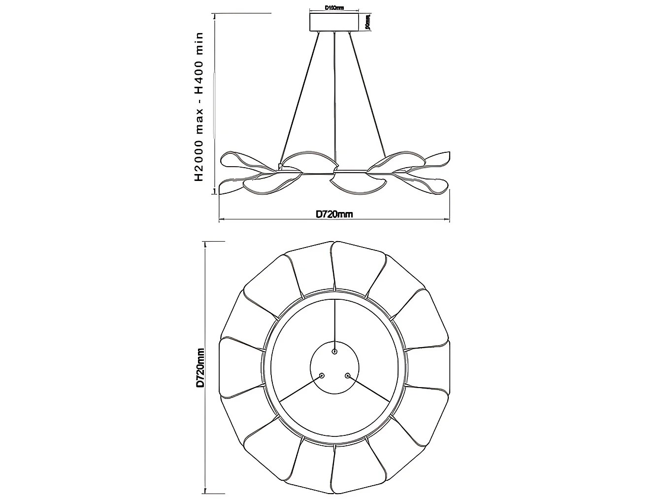 Sylvie Candeeiro de Suspensão LED 40W 5500lm 3000K Branco - Estrutura em Metal e Metacrilato, Regulável por Corte de Fase, Diâmetro 72cm