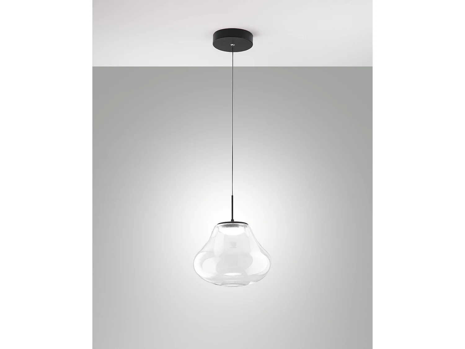 Deva hanglamp Ø250mm transparant, 14W LED 1510lm CCT dimbaar, structuur van metaal en borosilicaatglas - Deva
