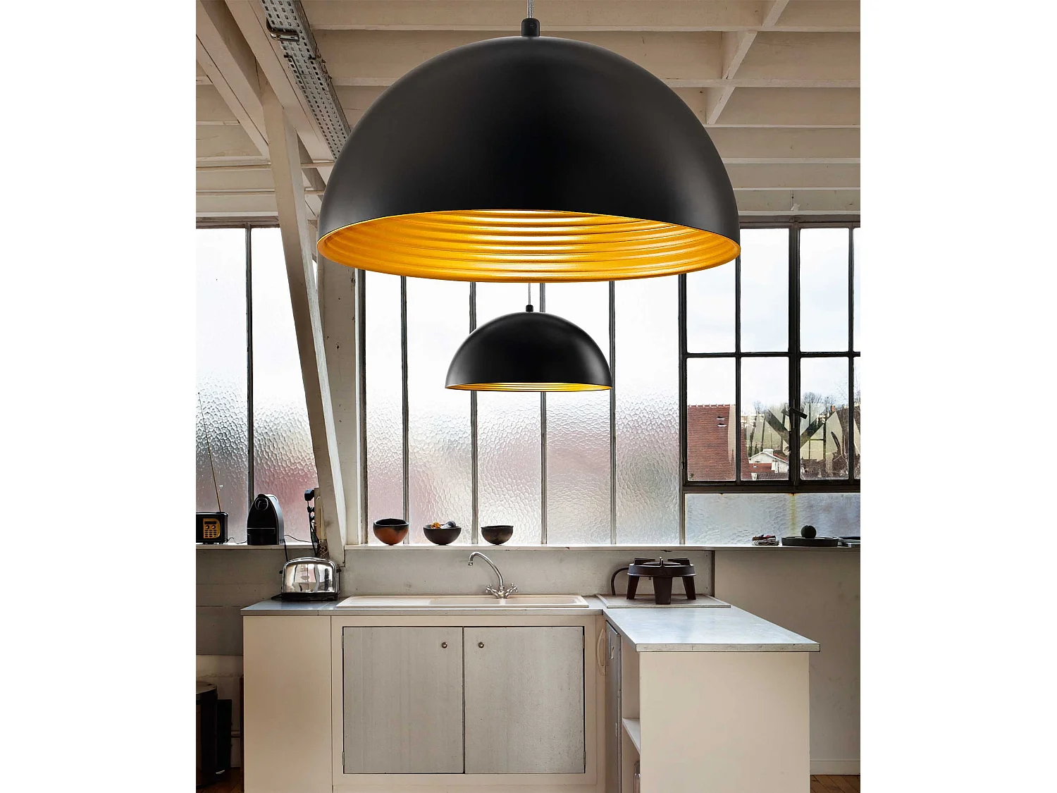 Suspension Dingle En Métal Noir Et Doré, Douille E27, Design Moderne Et Élégant Pour L'Intérieur, Réglable, Diamètre 40 Cm, 3215-40-101