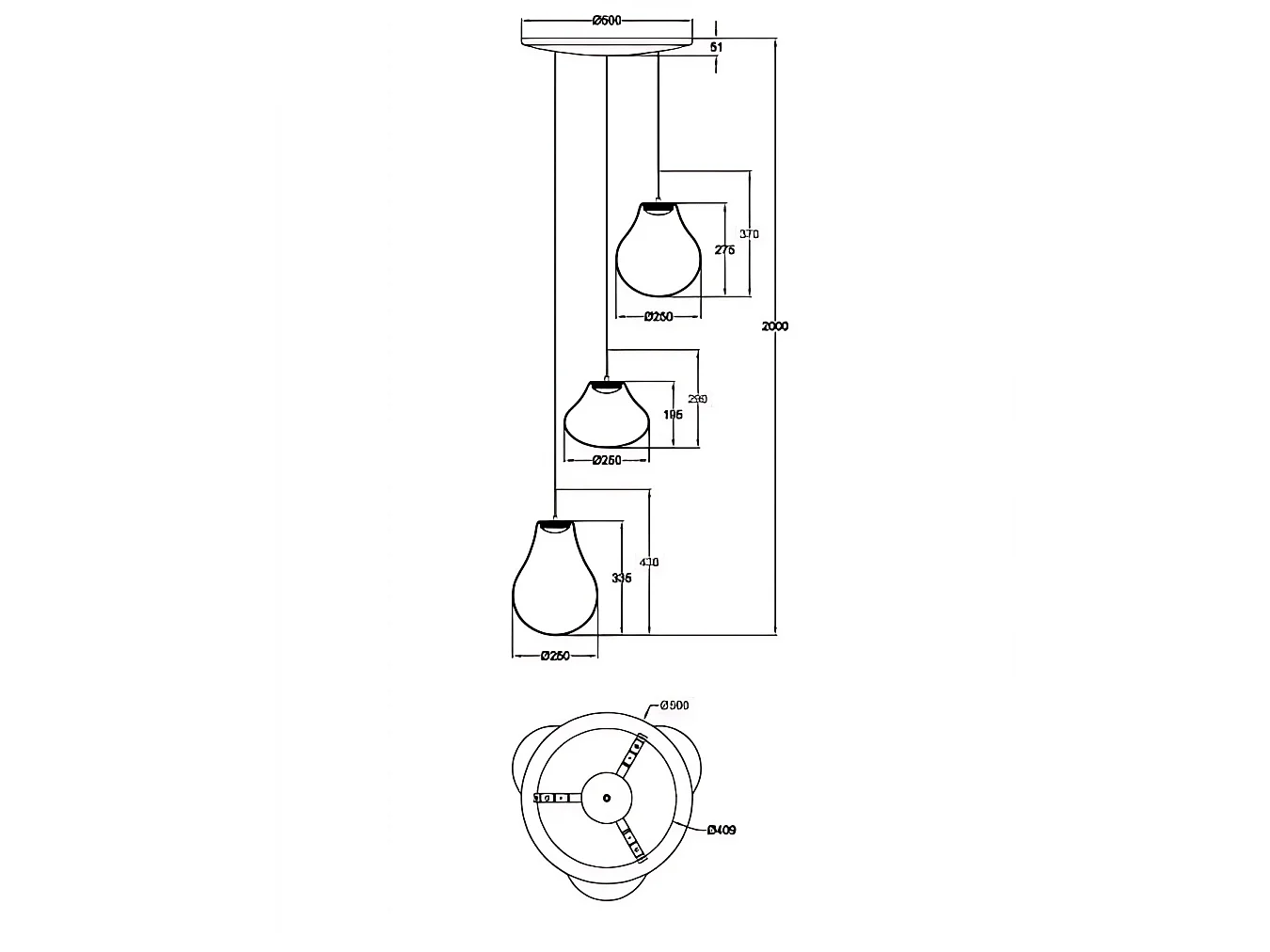Deva hanglamp Ø500mm 42W LED 4530lm CCT 2700K/3000K/4000K dimbaar metalen frame en transparant borosilicaatglas - Deva