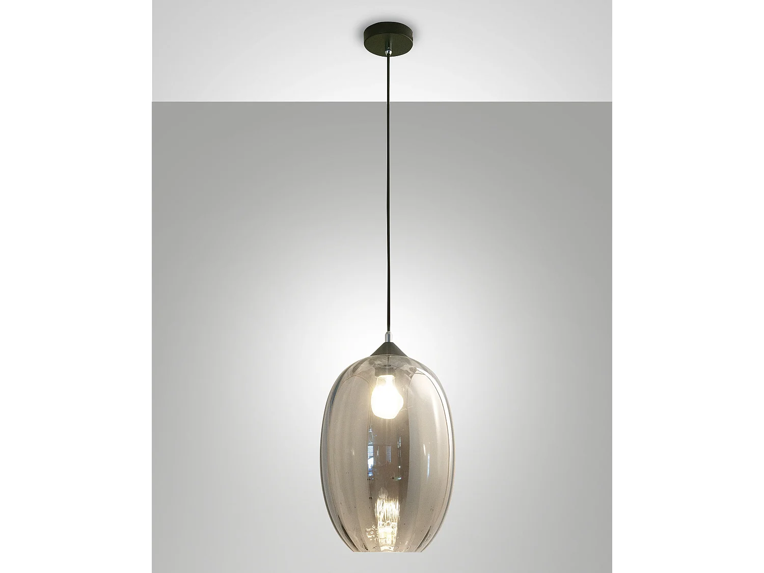 Suspension Infinity En Verre Soufflé Fumé Et Métal, Douille E27, Design Élégant Et Moderne, Idéale Pour L'Éclairage Intérieur