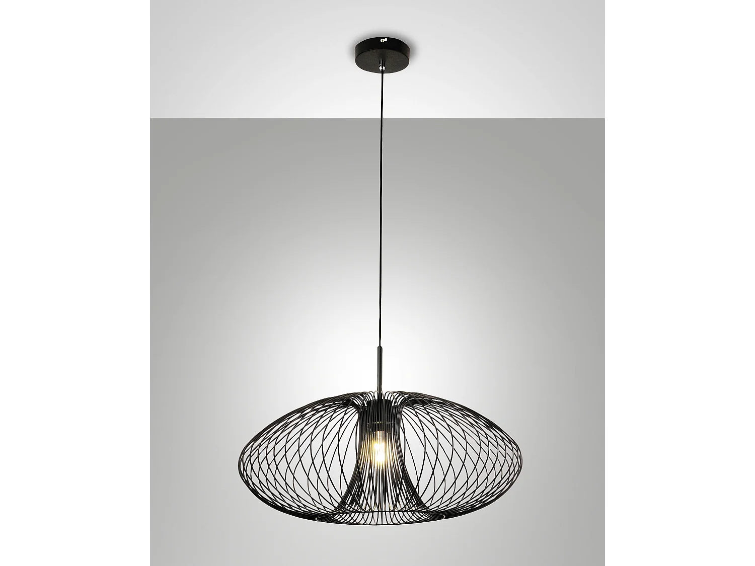 Fassa Ø60cm zwarte metalen hanglamp, E27 40W fitting, industrieel design, isolatieklasse 1, IP20 - Binnenverlichting