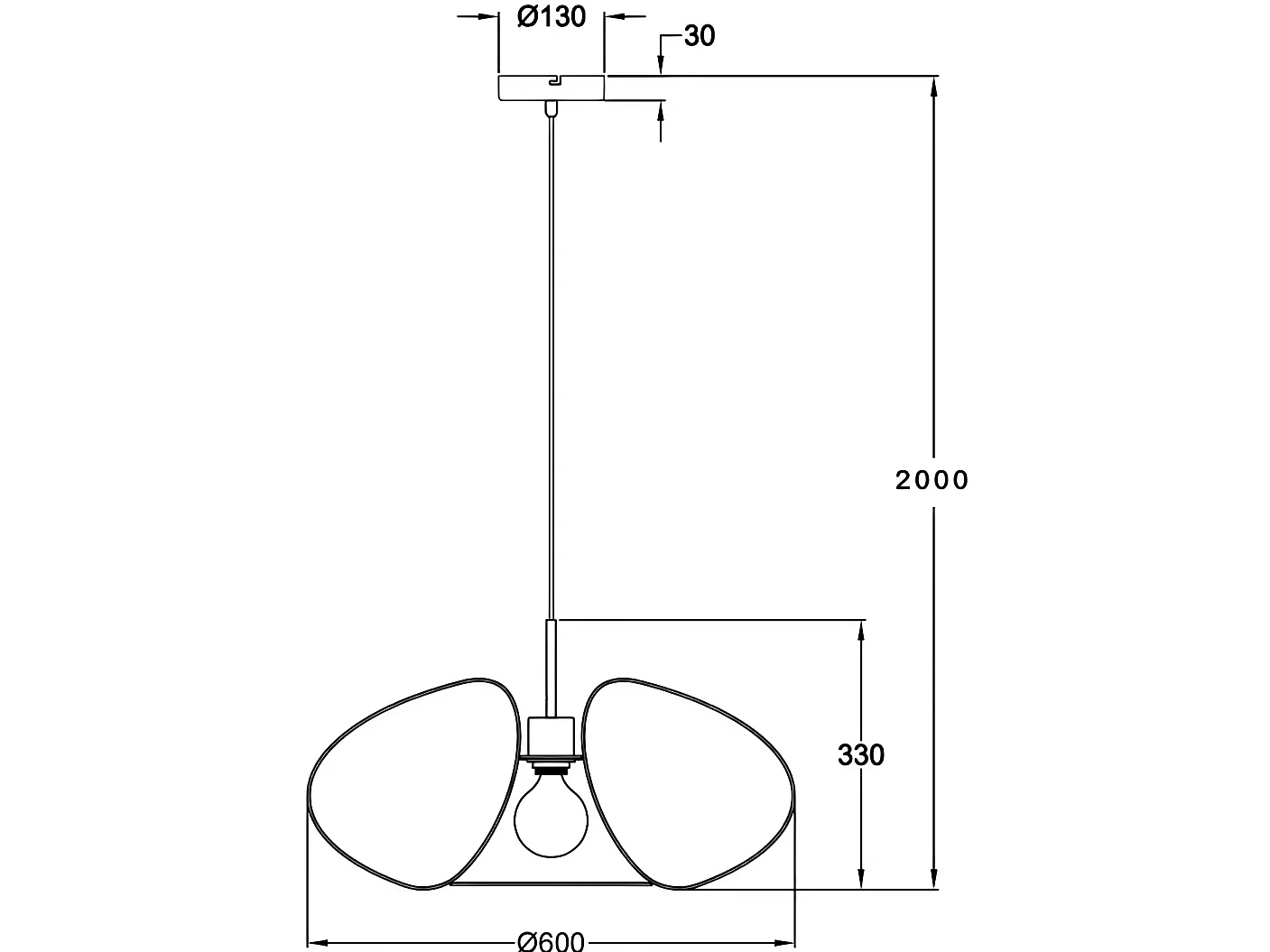 Fassa Ø60cm zwarte metalen hanglamp, E27 40W fitting, industrieel design, isolatieklasse 1, IP20 - Binnenverlichting