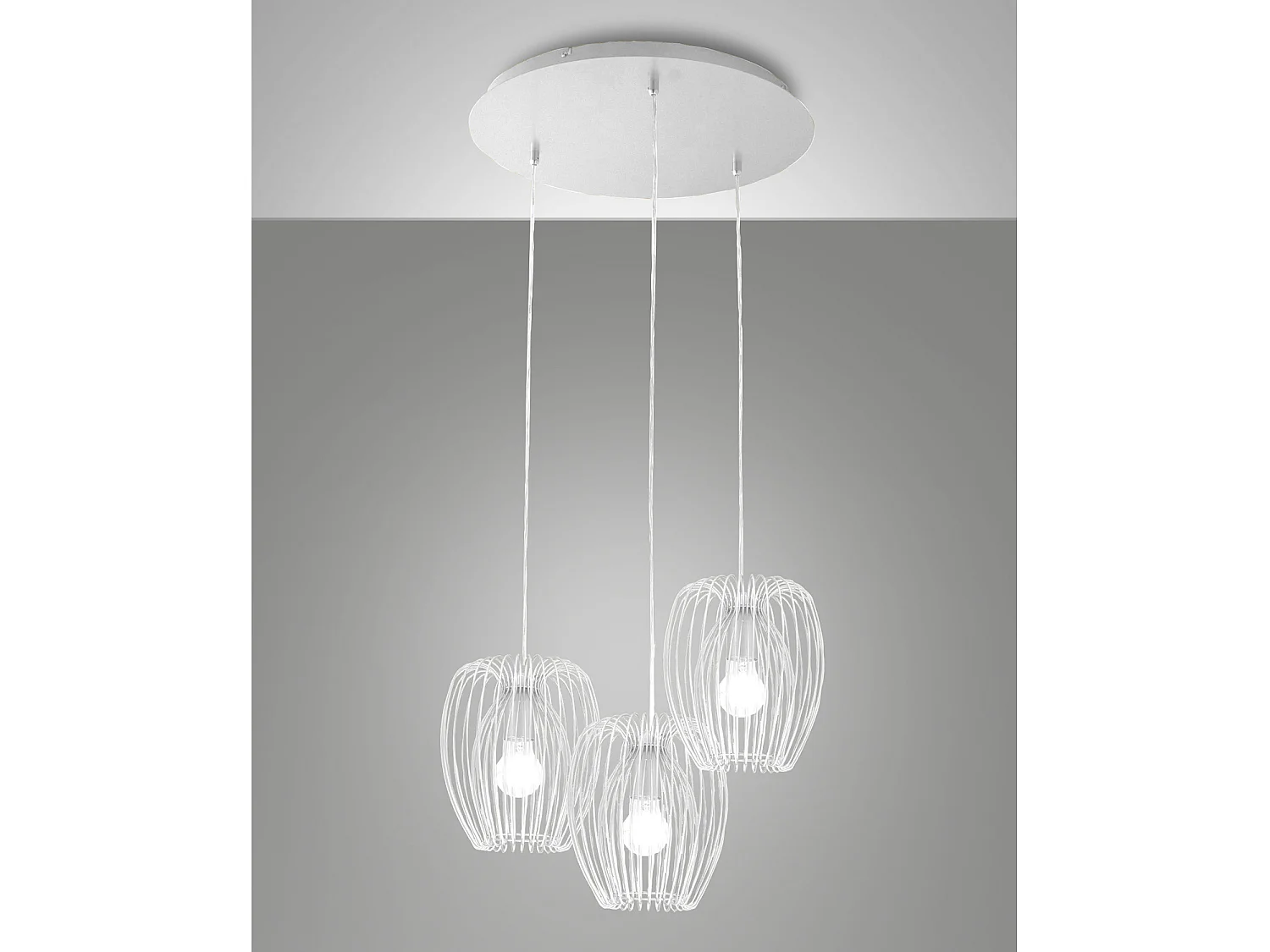 Lampadario Camp Sospensione Bianca 3 Luci Design Moderno Metallo Regolabile