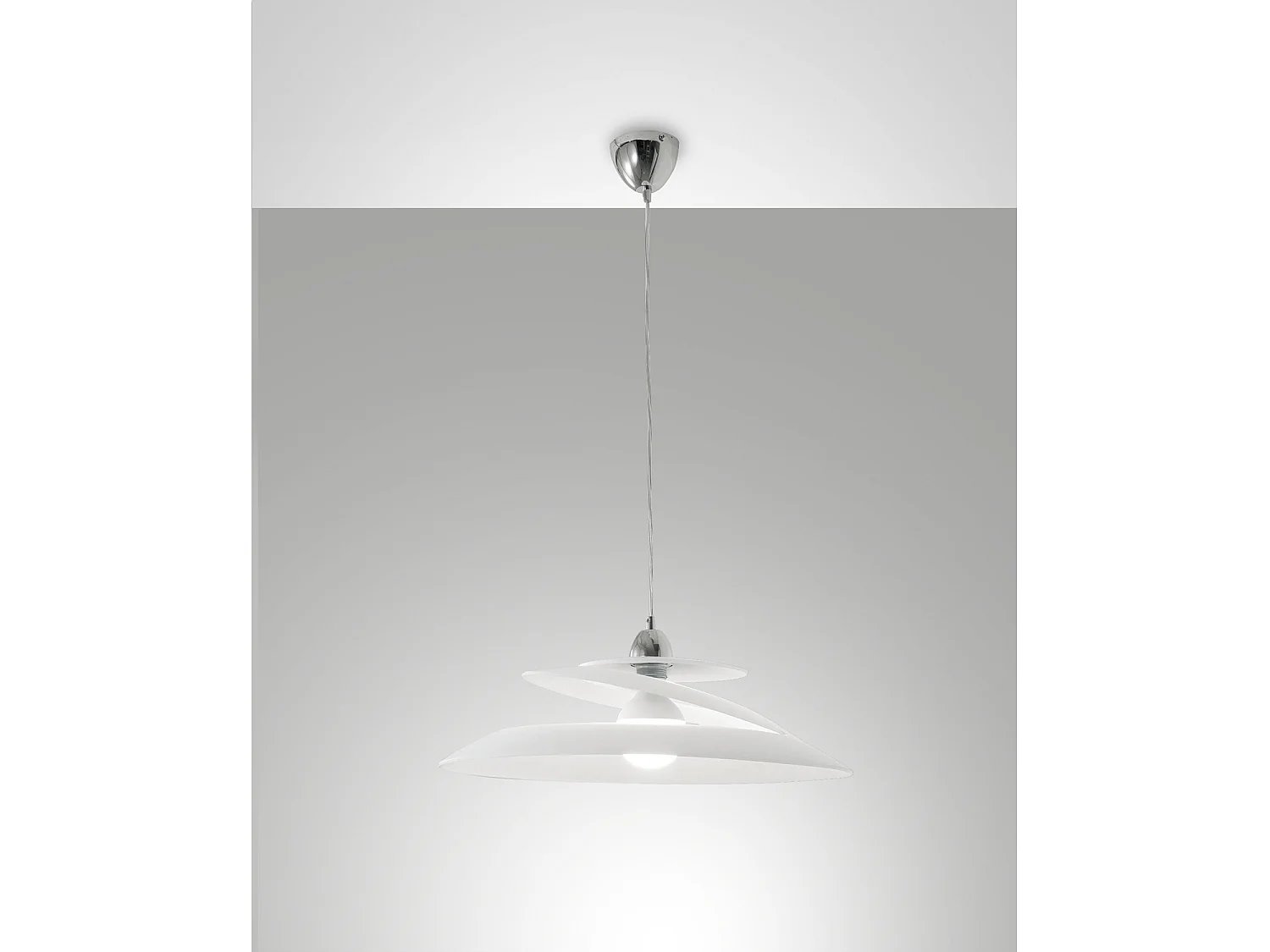 Sospensione Bianca Aragon Collezione Fabas Design Moderno Metallo Cromo 1 Luce
