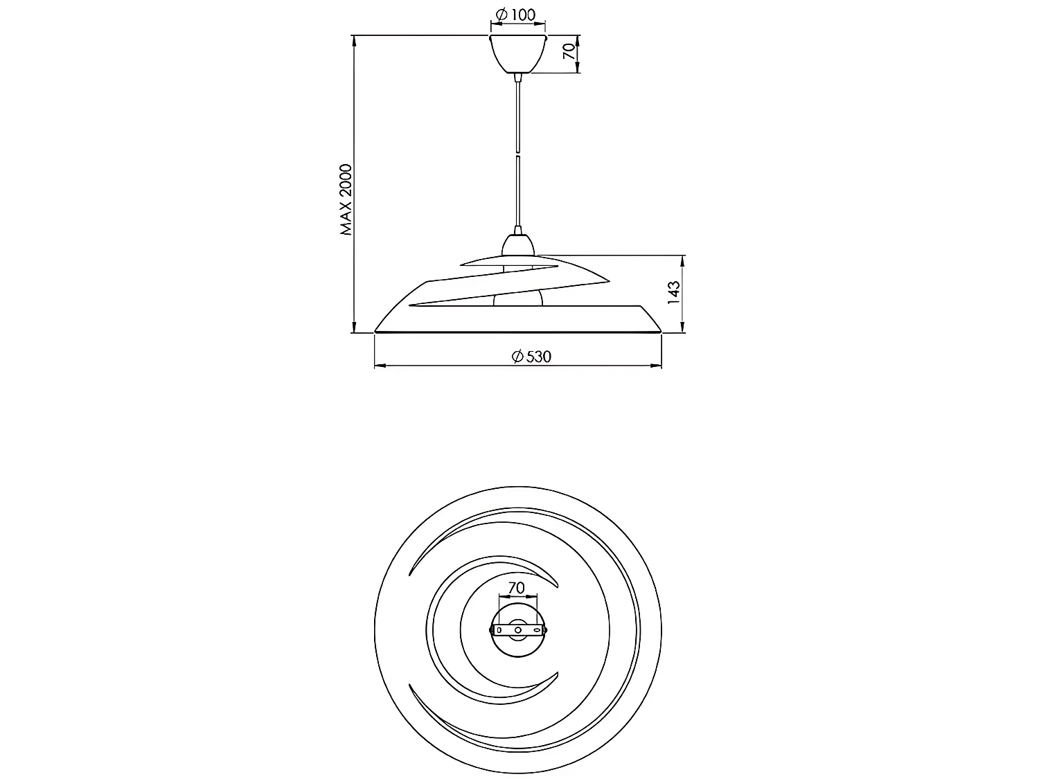 Candeeiro de Suspensão Aragon em Metal e Vidro Branco, Casquilho E27 60W, Design Moderno e Elegante para Interiores IP20, Diâmetro de 53 cm