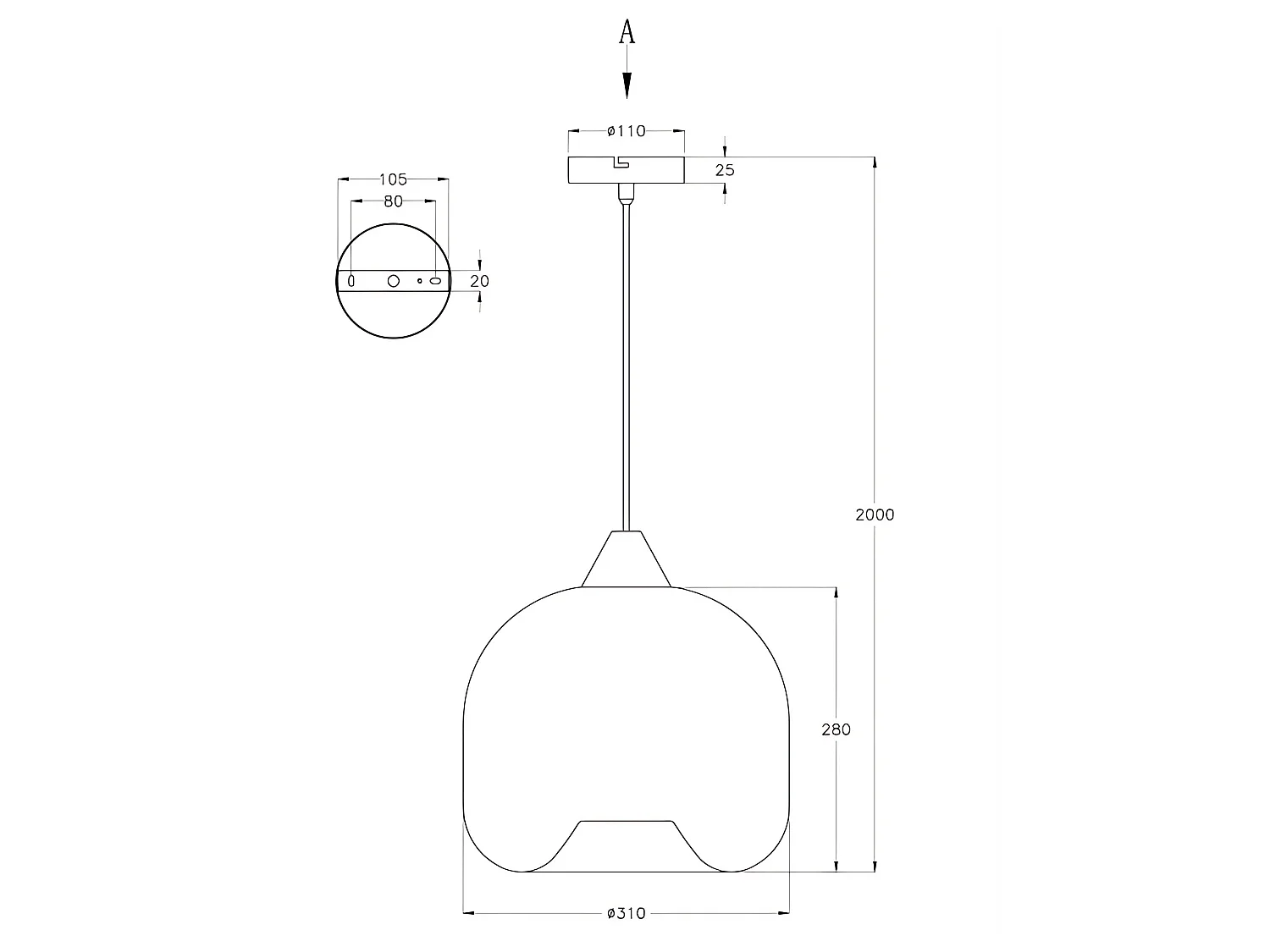 Maia Candeeiro Suspenso em Metal e Vidro Soprado Cor Âmbar Ø310mm E27 60W IP20 - Design Moderno Elegante para Iluminação de Espaços Interiores