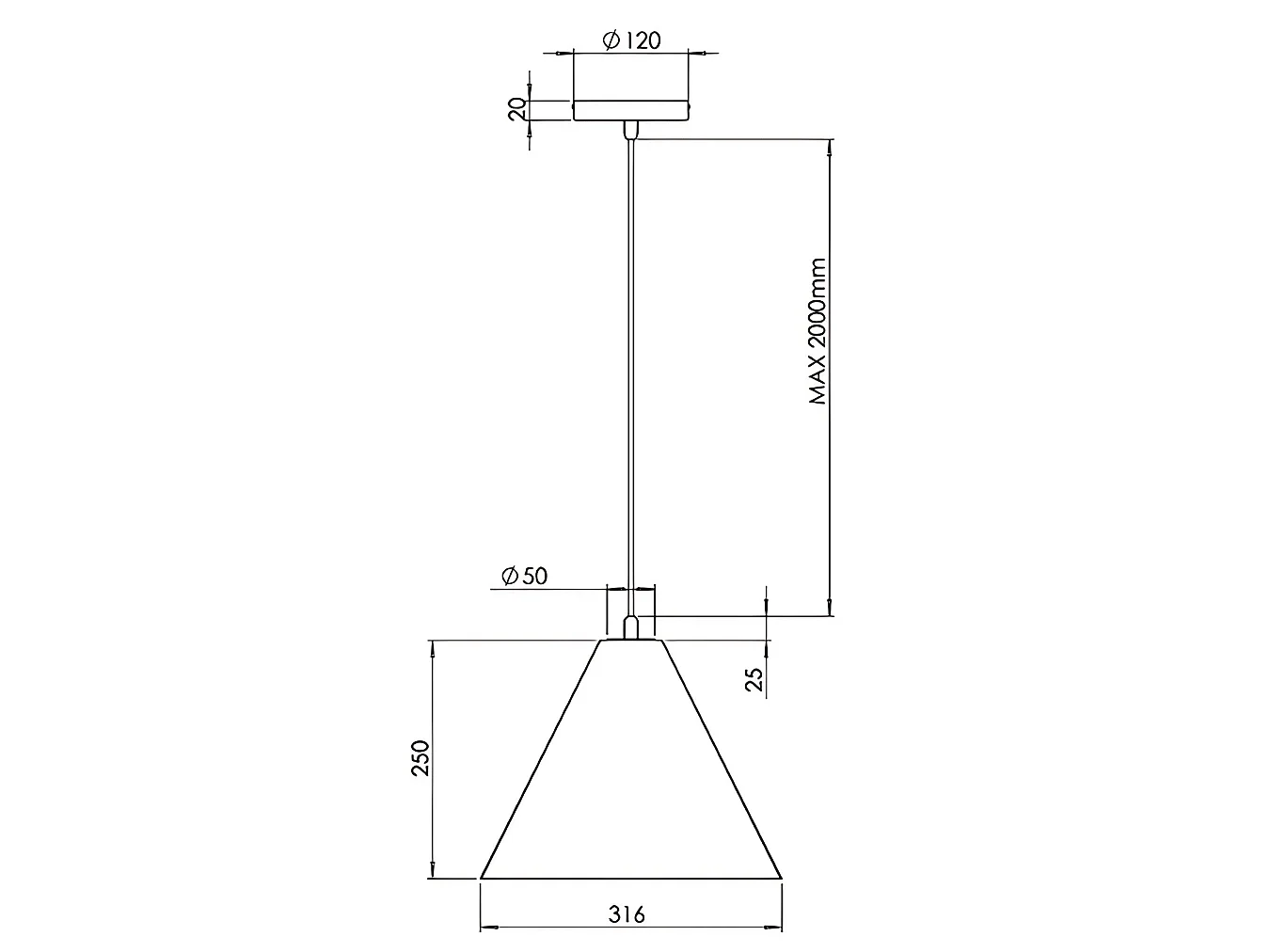 Candeeiro de Suspensão Cone, Estrutura em Metal e Plástico Vegetal, Casquilho E27, Proteção IP20, Cor Branca, Diâmetro 315mm - Design Moderno