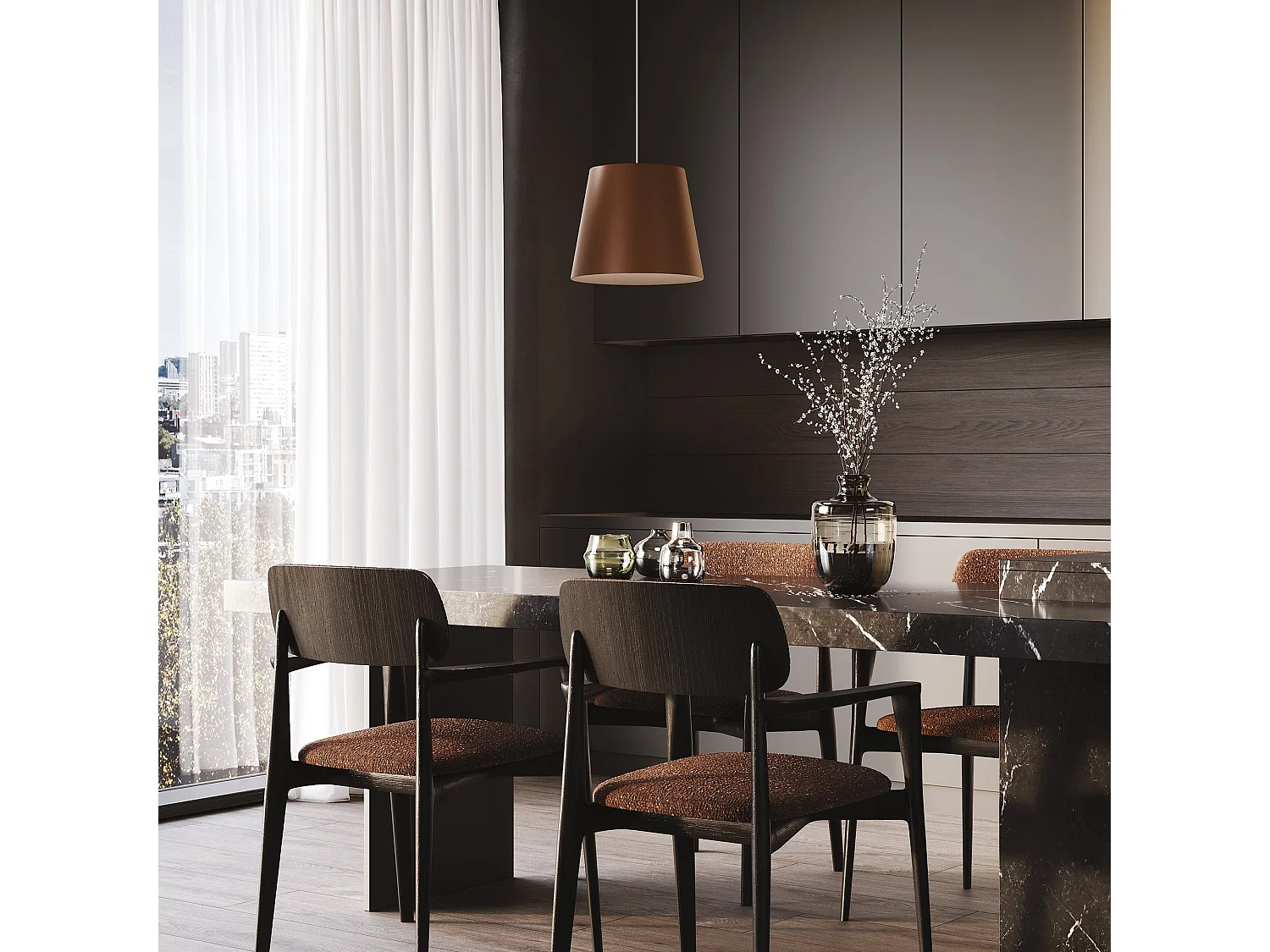 Zafferano Poldina 230V LED-Pendelleuchte, modernes Design in Dunkelgrau, dimmbar mit LEDTRIAC-Technologie, Ø 28 cm, Schutzart IP40/IP54