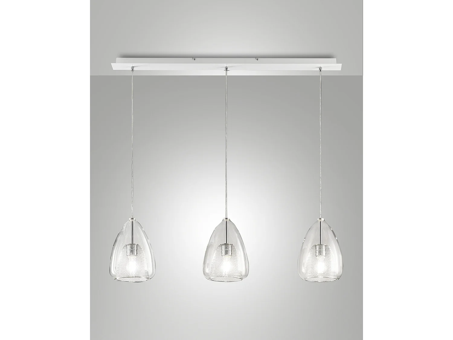 Britton hanglamp van metaal en transparant borosilicaatglas, E27 fitting, 3x40W, modern en elegant ontwerp voor binnen, IP20
