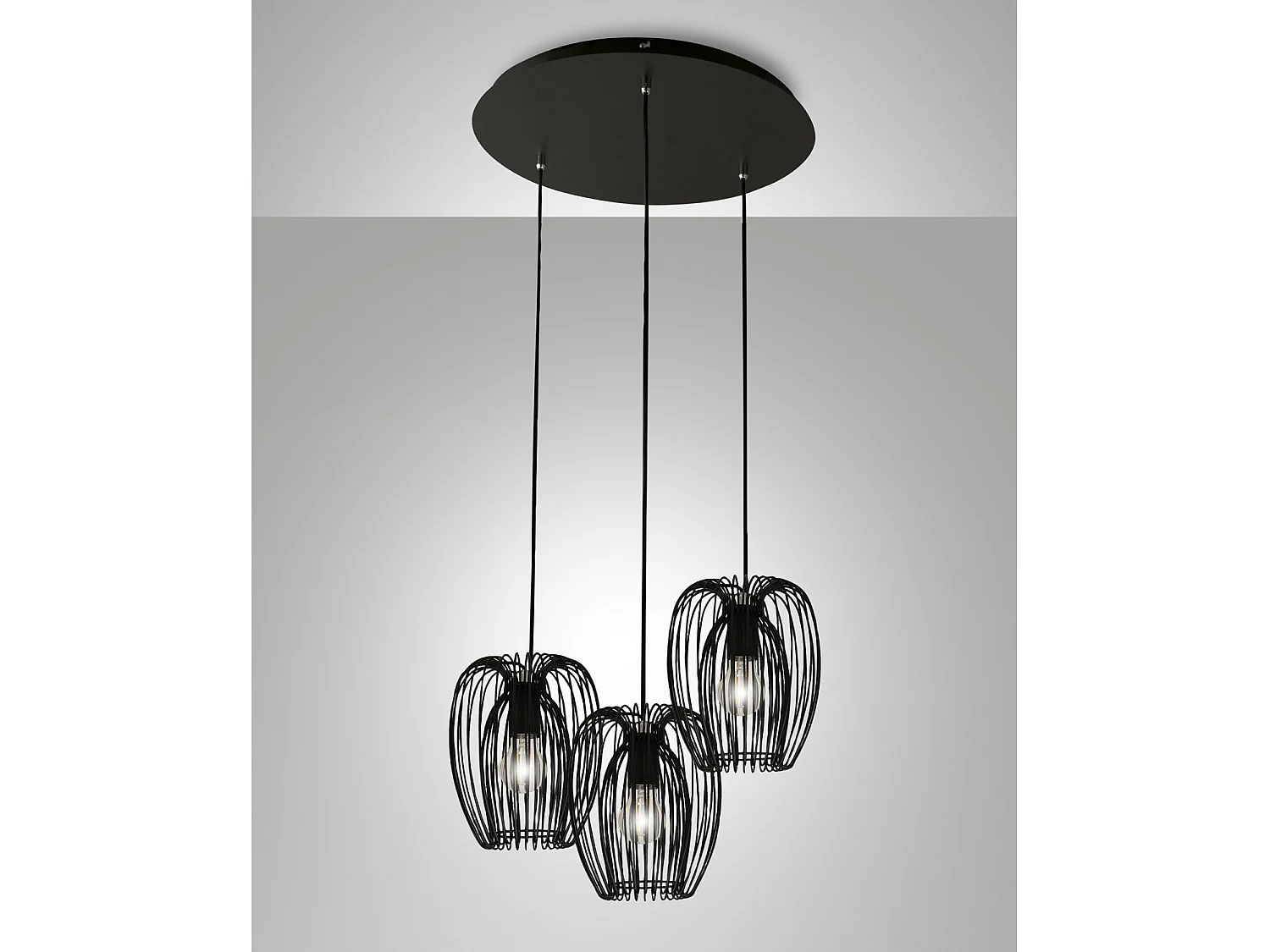Lampadario Camp Sospensione Nera 3 Luci Metallo Regolabile Collezione CAMP