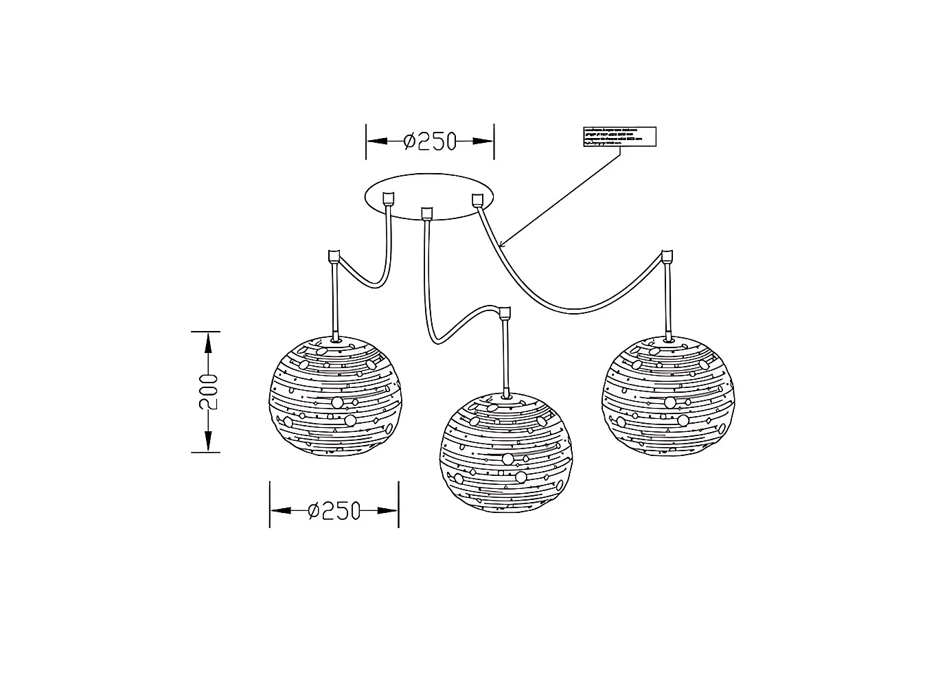 Corvara Candeeiro de Suspensão em Metal e Cerâmica Branca, Design Elegante, Casquilho E27 3x40W, Diâmetro 250mm, Altura Ajustável até 5000mm