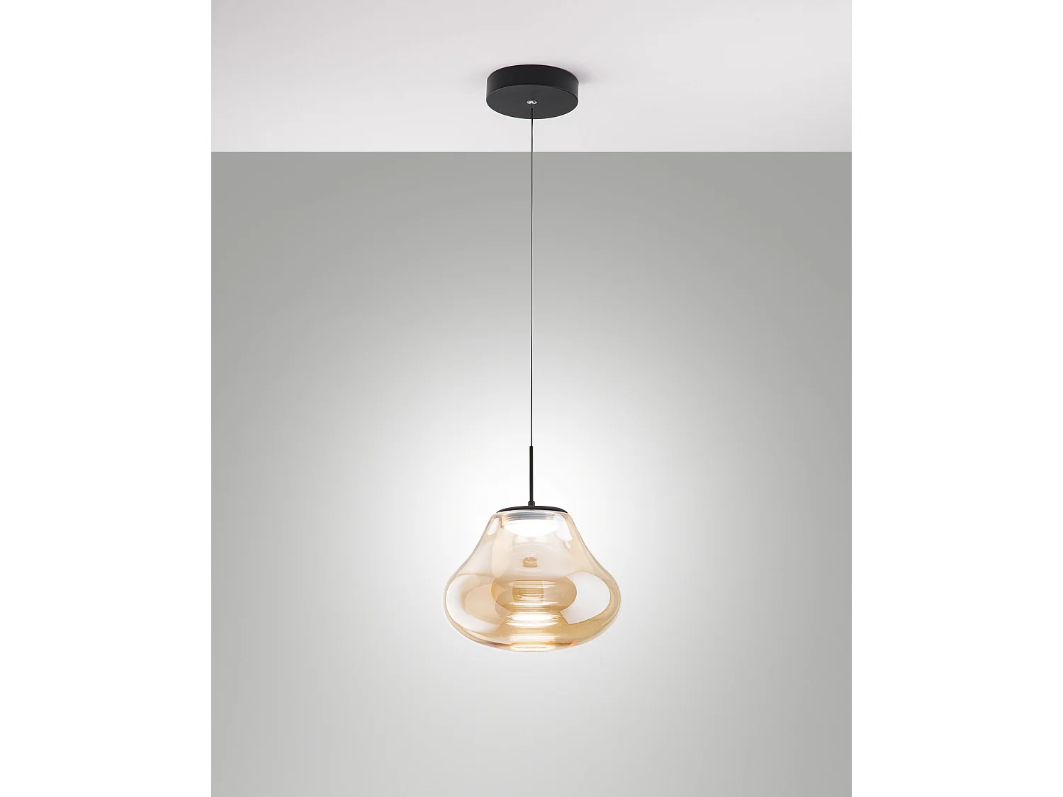 Candeeiro Suspenso Deva Ø250mm Âmbar, LED 14W 1510lm CCT Regulável, Estrutura em Metal e Vidro Borossilicato - Deva Fabas Luce Design Moderno