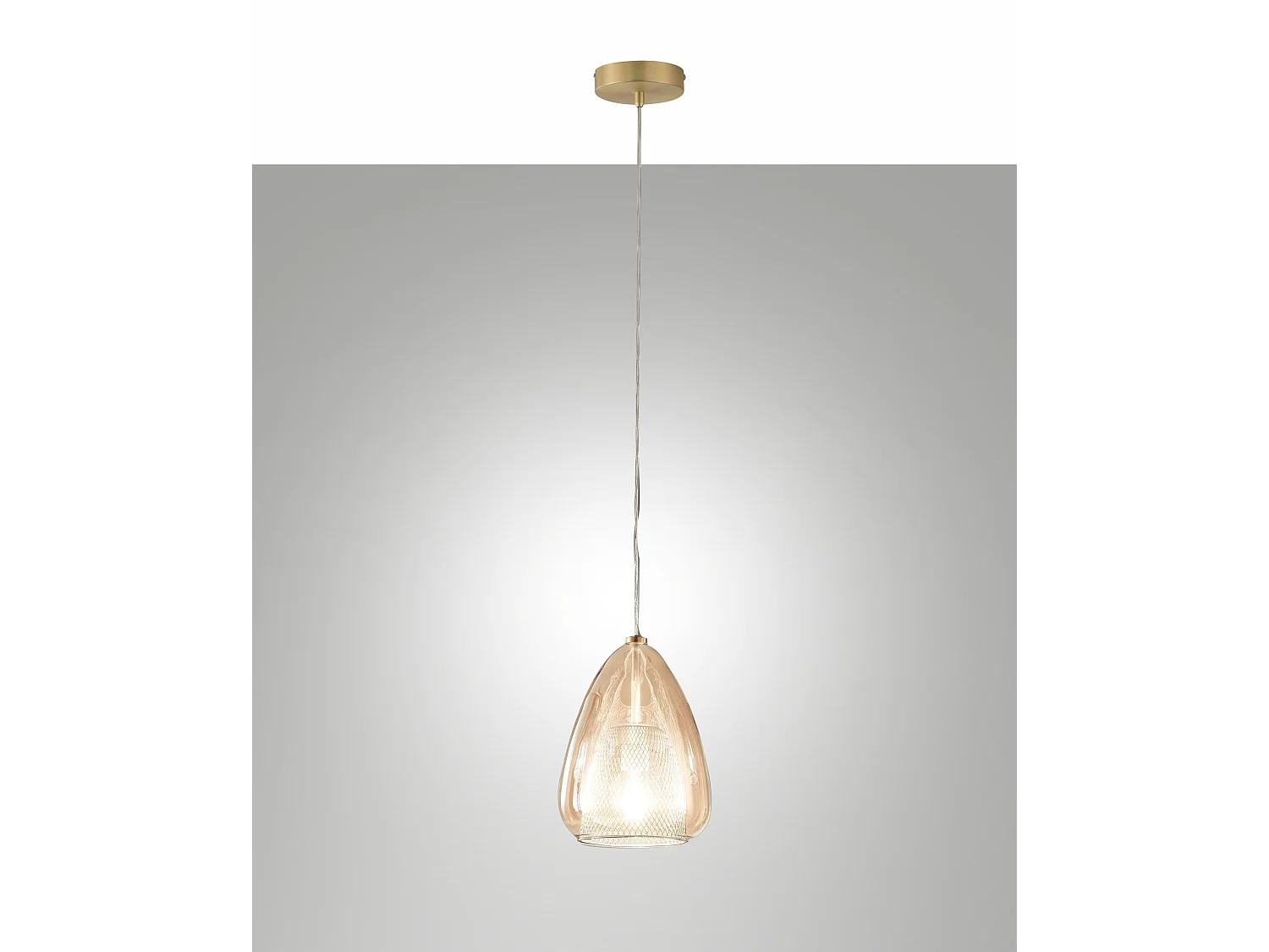 Britton Candeeiro de Suspensão em Metal e Vidro Borossilicato Cor Âmbar, Design Moderno, Casquilho E27, Diâmetro 22cm, Classe de Isolamento 1