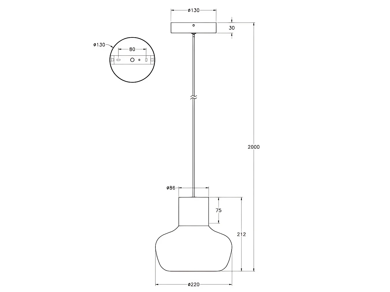 Candeeiro de Suspensão LED Kino 12W 1300lm 3000K, Estrutura em Metal e Vidro Borossilicato Branco, Ø220mm - Candeeiro de Suspensão Design