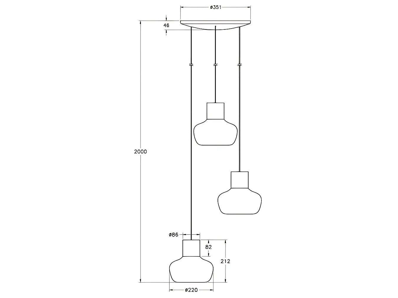 Candeeiro de Suspensão LED Kino 36W 3900lm 3000K com Intensidade Regulável por Passos, Estrutura em Metal e Vidro Borossilicato, Branco - Kino
