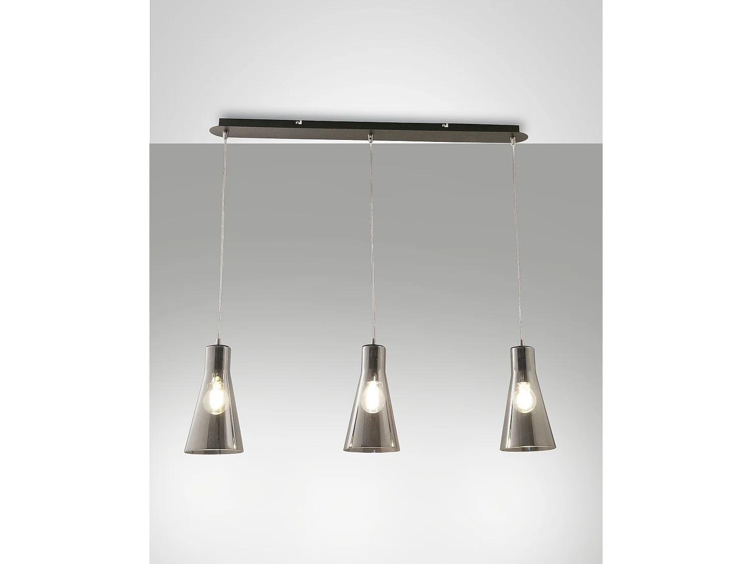 Suspension Dafne En Métal Et Verre Soufflé, Coloris Fumé, 3 Lumières, E27 40W - Design Élégant Pour Intérieurs Contemporains Et Raffinés