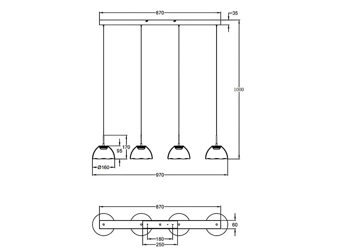 Suspension Lucille Fumé 28W Led, 2700-4000K, Structure En Métal Et Verre Borosilicate, Intensité Variable En Continu - 87 X 6 X 200 Cm
