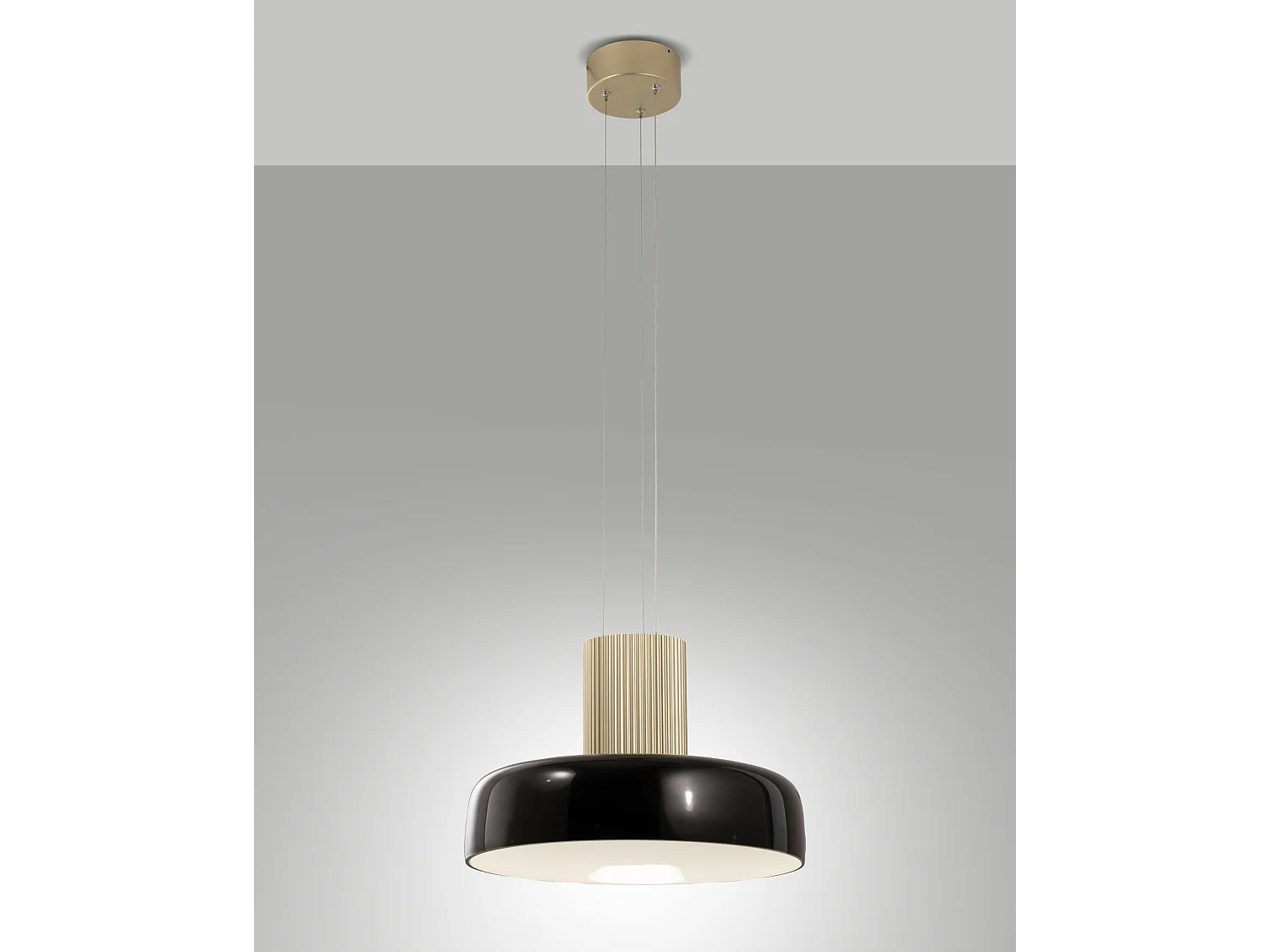 Candeeiro de Teto Suspenso Lunar LED 26W 3150lm CCT 2700K/3000K/4000K Estrutura em Metal e Vidro Soprado, Regulável por Passos Cor Preto - Lunar
