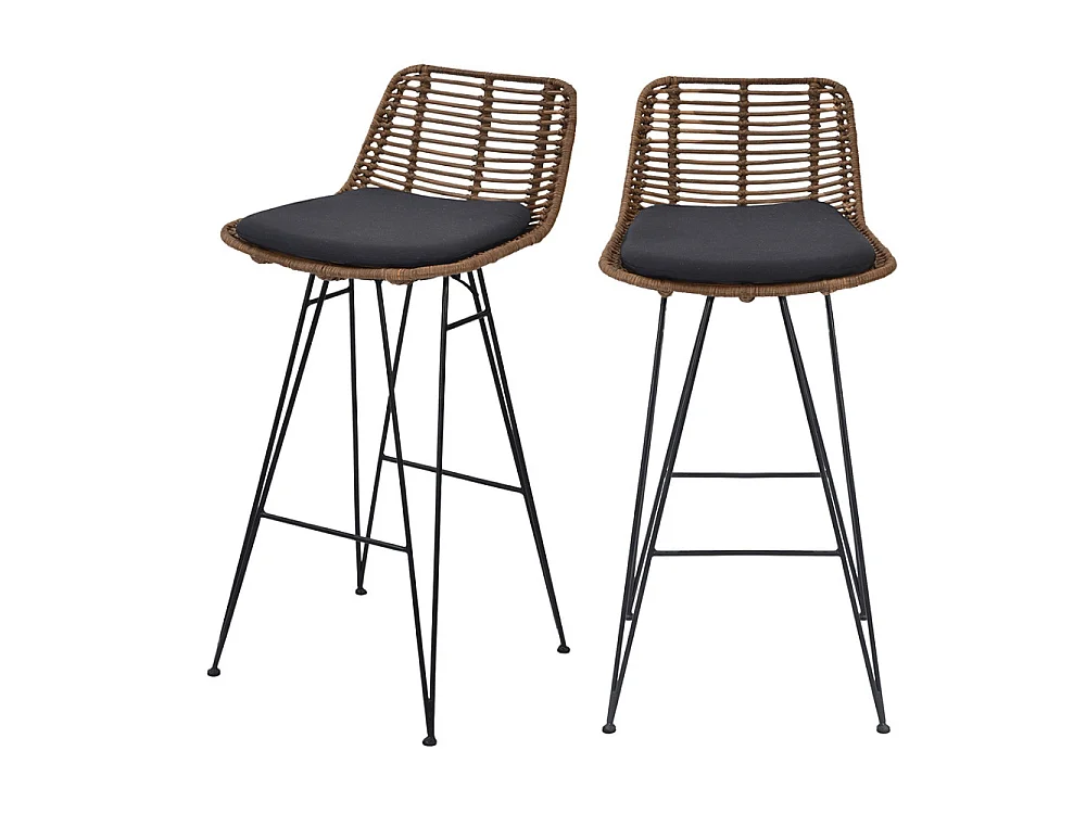 Capurgana - Lot de 2 chaises de bar design en rotin H67cm - Bois foncé