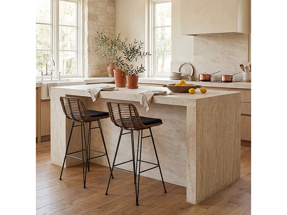 Capurgana - Lot de 2 chaises de bar design en rotin H67cm - Bois foncé