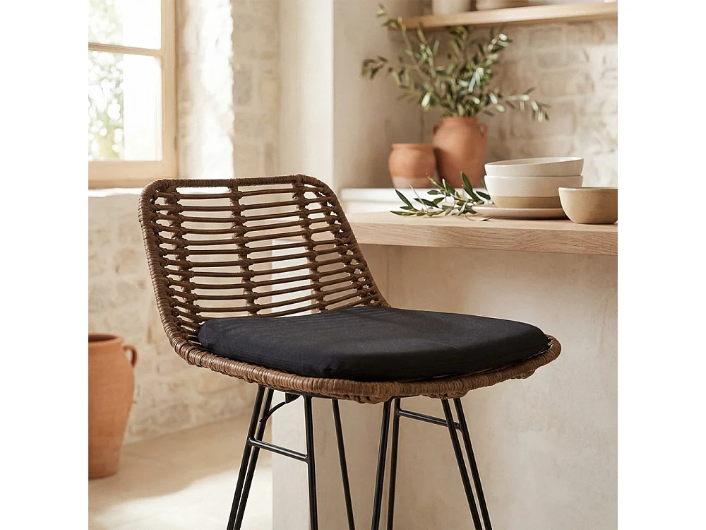 Capurgana - Lot de 2 chaises de bar design en rotin H67cm - Bois foncé