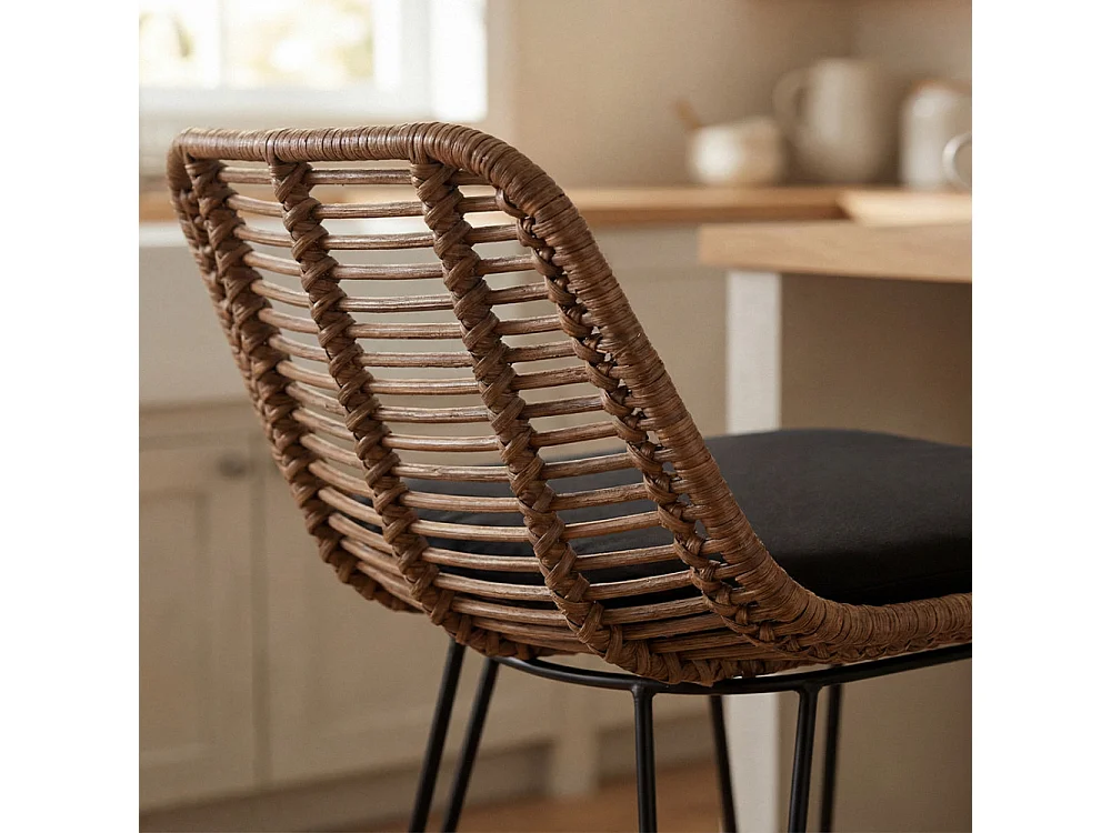 Capurgana - Lot de 2 chaises de bar design en rotin H67cm - Bois foncé