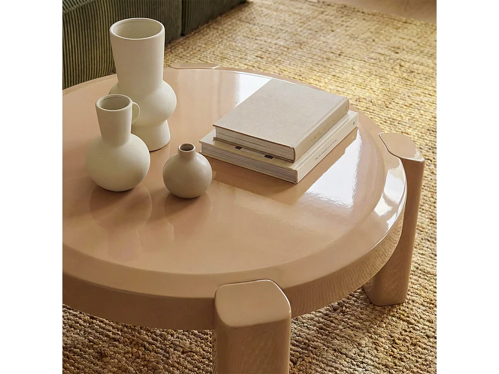 Lori - Table basse ronde en bois laqué ø87,5cm - Sable
