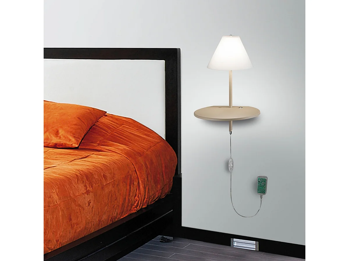 Lámpara de pared LED con regulador y USB para dormitorio Goodnight - Gris paloma