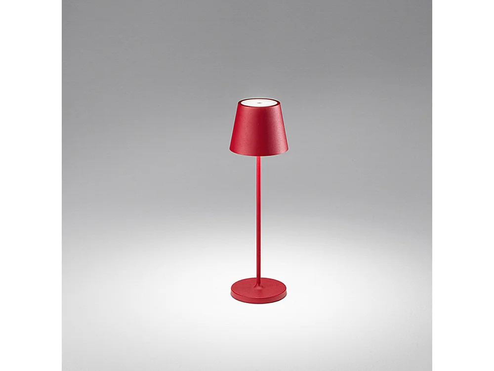 Lámpara de mesa LED recargable IP54 de 2 W y 3000 K, serie 8124, roja, diseño moderno de metal, regulable mediante tacto - Perenz