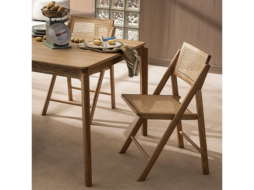 Paula - Chaise pliante en cannage et bois - Bois clair