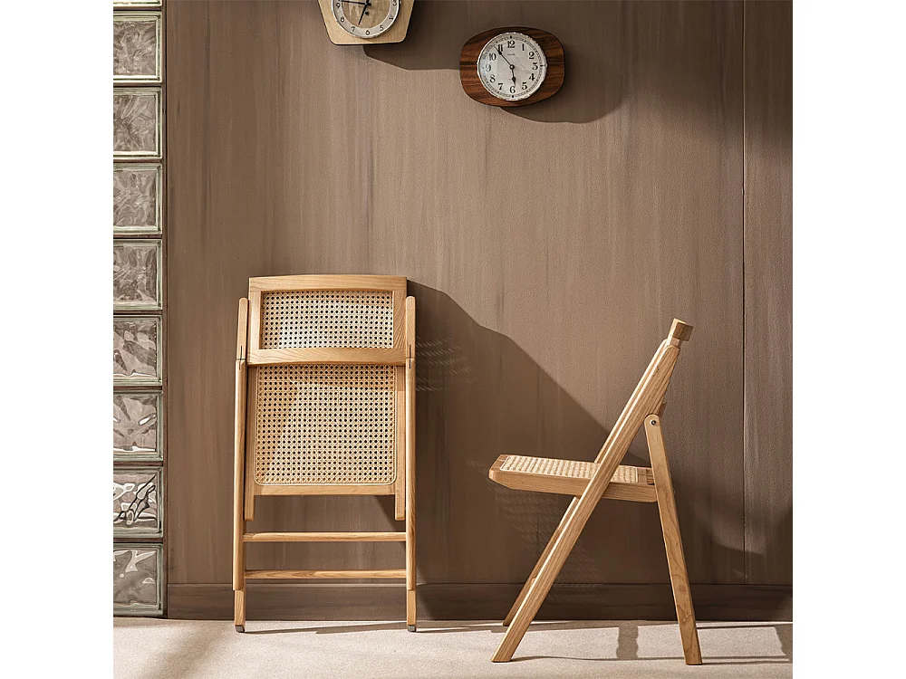 Paula - Chaise pliante en cannage et bois - Bois clair