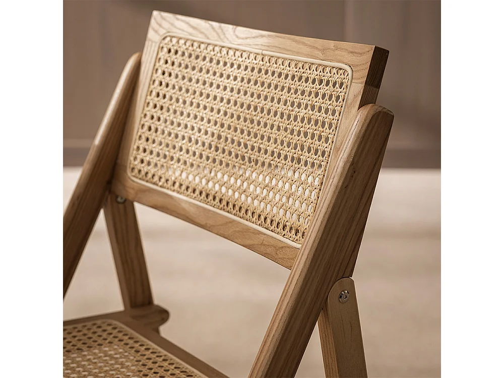 Paula - Chaise pliante en cannage et bois - Bois clair