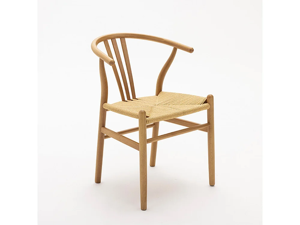 Lio - Lot de 2 chaises en corde tressée et bois - Bois clair