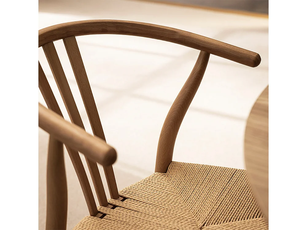 Lio - Lot de 2 chaises en corde tressée et bois - Bois clair