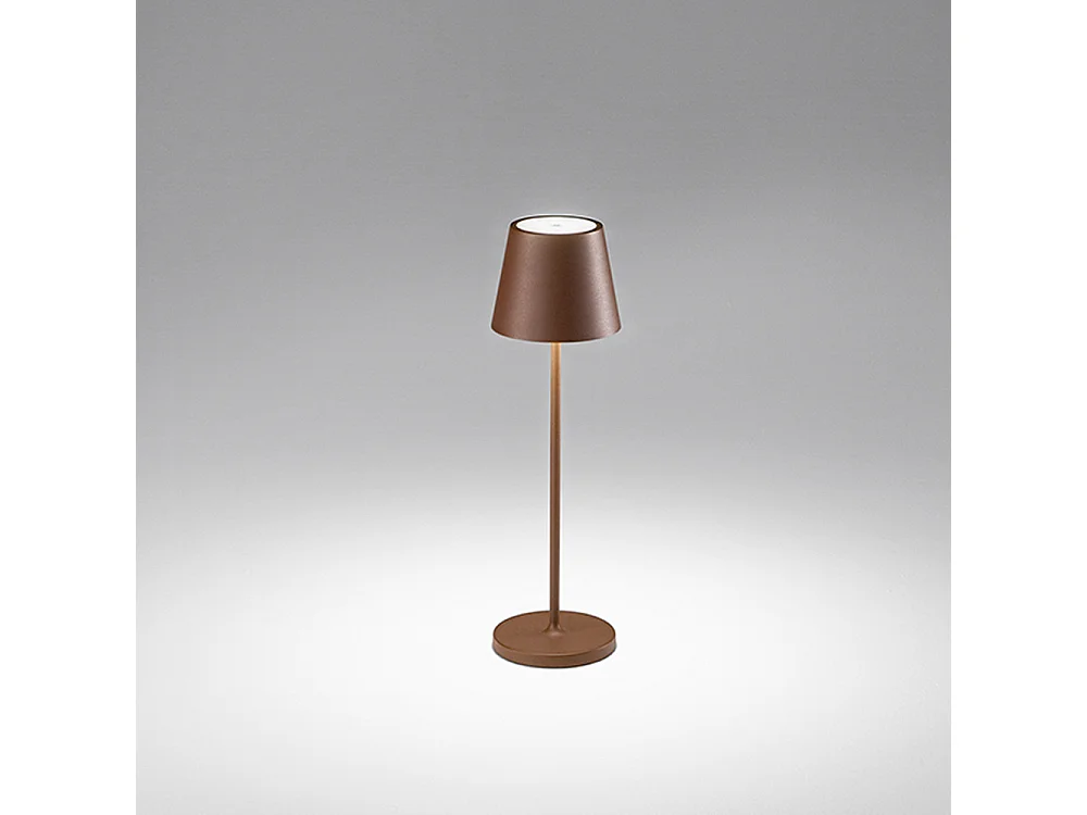 Lámpara de mesa LED recargable de 2W 3000K IP54 Serie 8124 Color Corten, diseño moderno de metal, regulable mediante tacto - Perenz