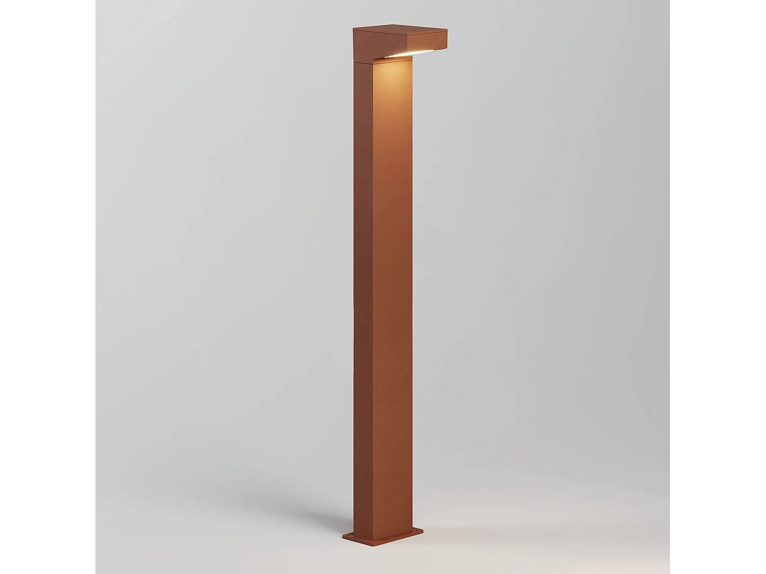 Asymmetrische bolderlamp 90 cm, gelakt aluminium, Cortenstaal, 13W LED 3000K, IP65. Ideaal voor buitenpaden en privétuinen.