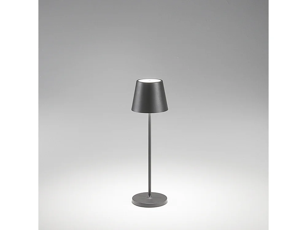 Lámpara de mesa LED recargable IP54 de 2 W y 3000 K, serie 8124, gris oscuro, diseño moderno de metal, regulable mediante tacto - Perenz