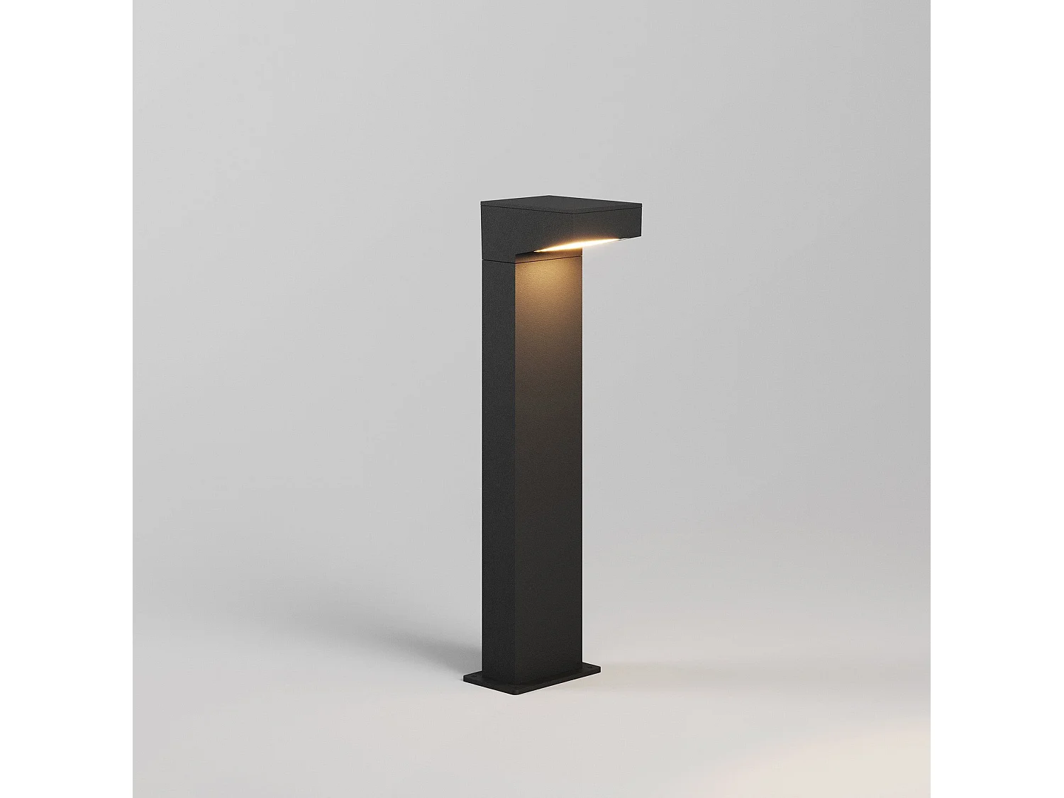 Baliza LED exterior asimétrica con iluminación frontal, marco de aluminio negro, 13 W, 3000 K, altura 50 cm, ideal para pasillos y jardines.