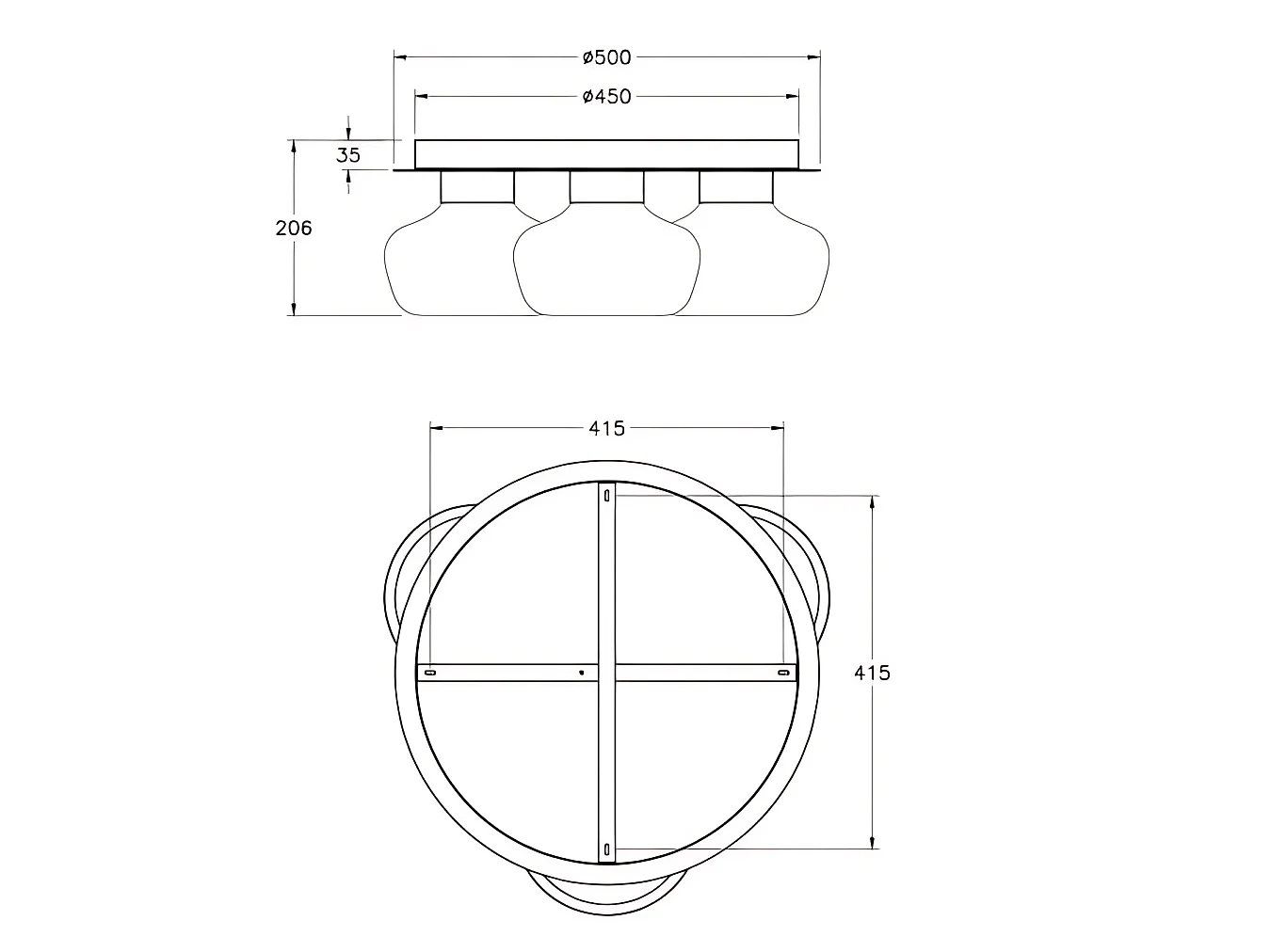 Plafonier LED Kino Ø50cm 36W 3900lm 3000K Regulável por etapas, Estrutura em metal e vidro borossilicato branco, Classe 1, IP20 - Design Kino