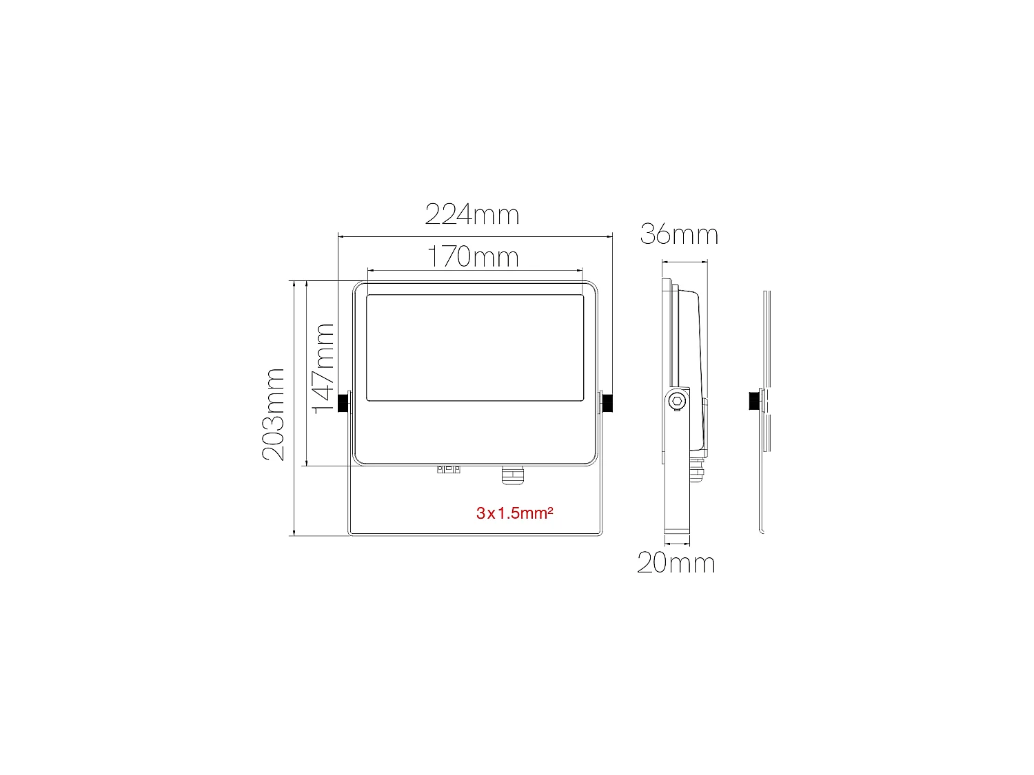 Projecteur LED extérieur Sky 40W, technologie Switch 3000K/4000K/5000K, faisceau 115, structure aluminium argenté par Beneito & Faure.