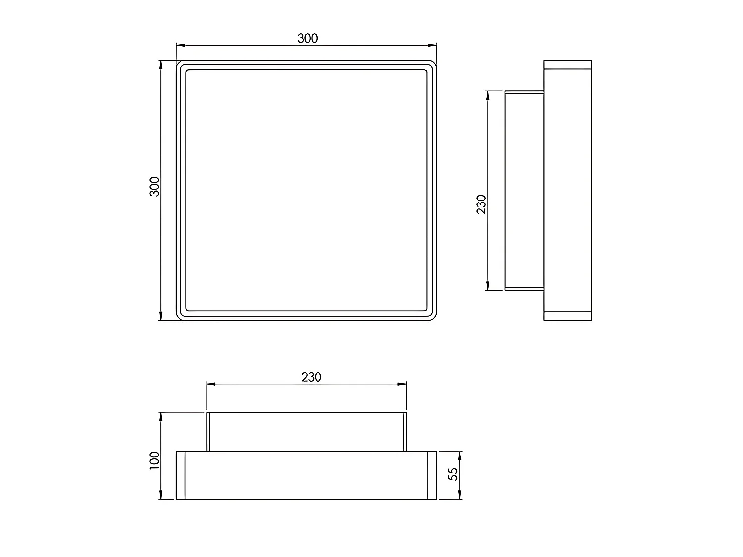 Oban Plafonier Quadrado IP65 em Policarbonato Branco para Exterior e Interior, Casquilho E27 2x30W Máx, Elevada Proteção, Código 3225-65-102