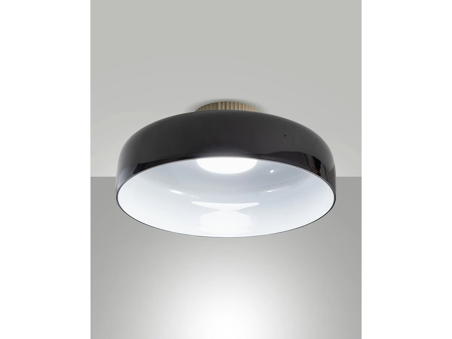 Plafon Lunar LED Integrado 26W 3150lm CCT 2700K-4000K em Metal e Vidro Soprado, Intensidade Regulável por Níveis, IP20 Cor Preto - Gama Lunar