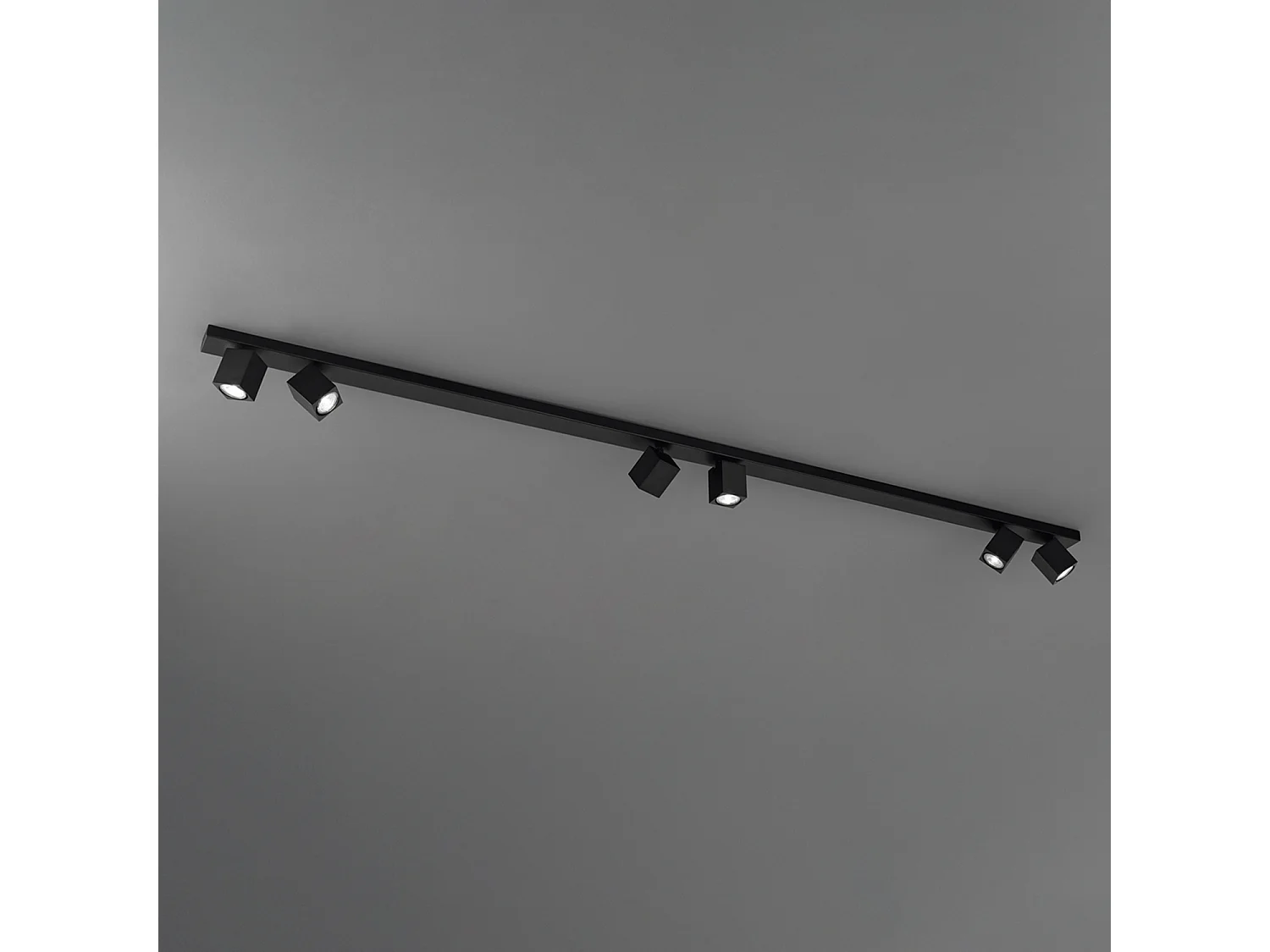 Plafoneira com 6 luzes orientáveis em metal preto mate, design cúbico moderno, estrutura em alumínio de 200 cm, casquilho GU10 máx. 50W - Perenz