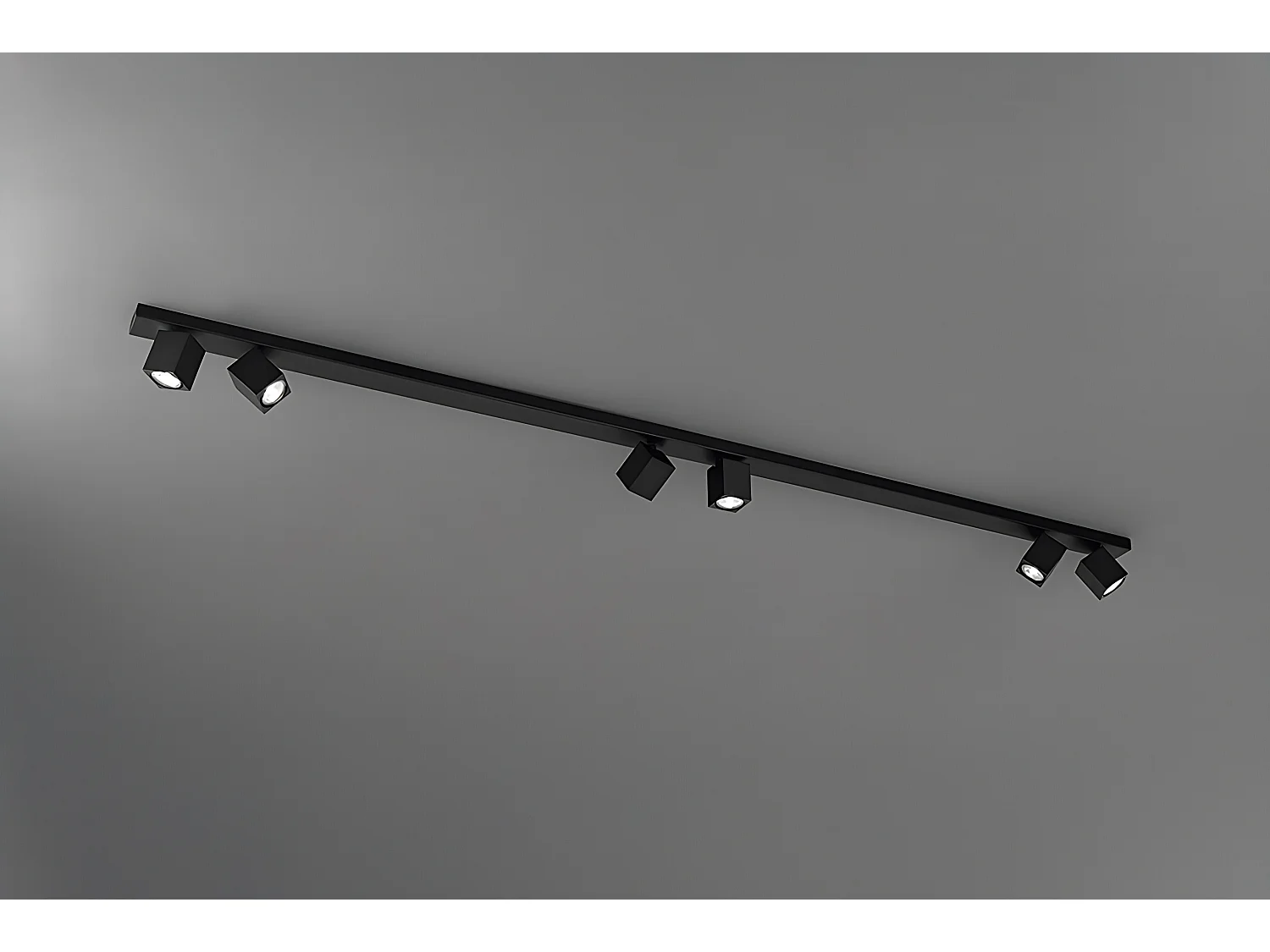 Plafoneira com 6 luzes orientáveis em metal preto mate, design cúbico moderno, estrutura em alumínio de 200 cm, casquilho GU10 máx. 50W - Perenz